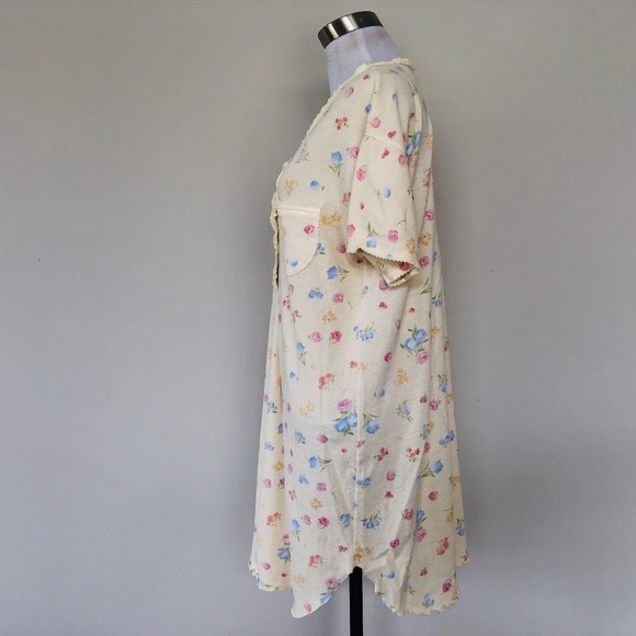 Night Shirt Yellow Floral Large Pullover Short Sleeves V Neck - Picture 6 of 7